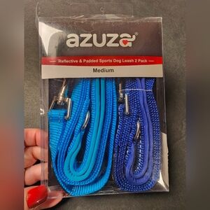 Azuza Dog Collar and Leash Pack Blue Medium Tangle Free Heavy Duty Adjustable